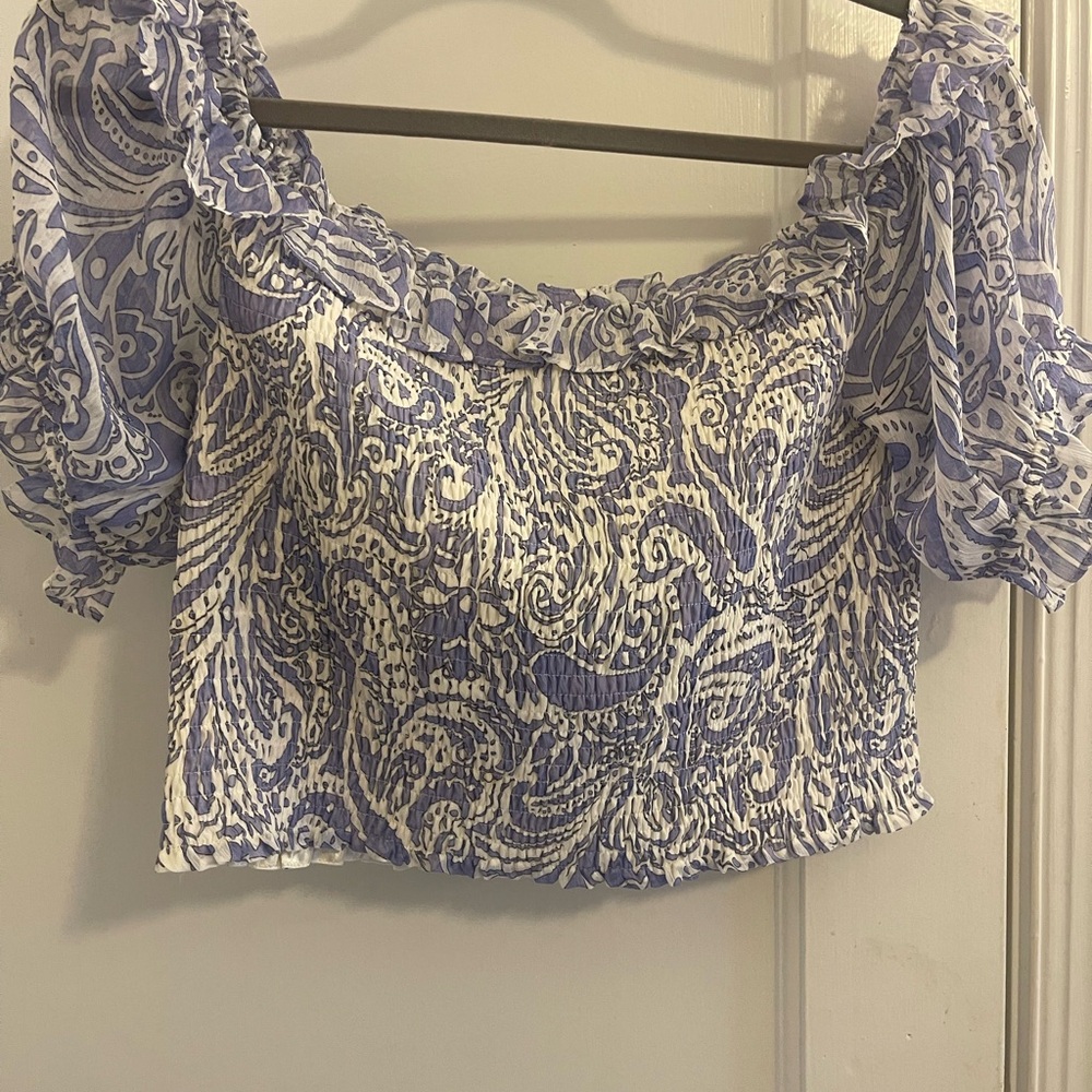 Express- Live your Mykonos Dream- Aegean blue airy smocked top.